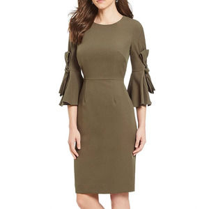 Antonio Melani Olive Green Bow Sleeve Pencil Sheath Dress Womens 12
